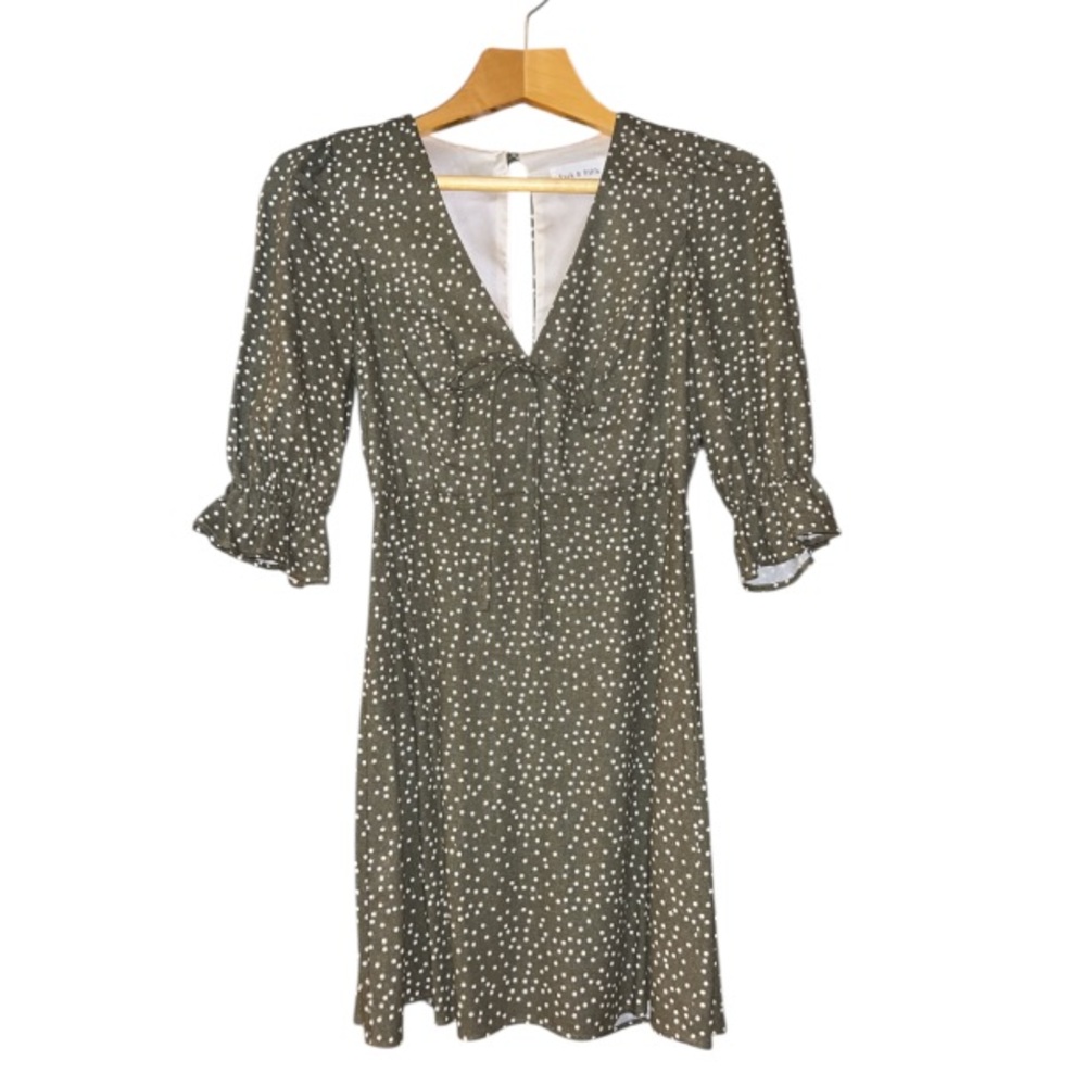 Park & Fifth Rare Polka Dot Green Mini Dress Puff Sleeve size XS